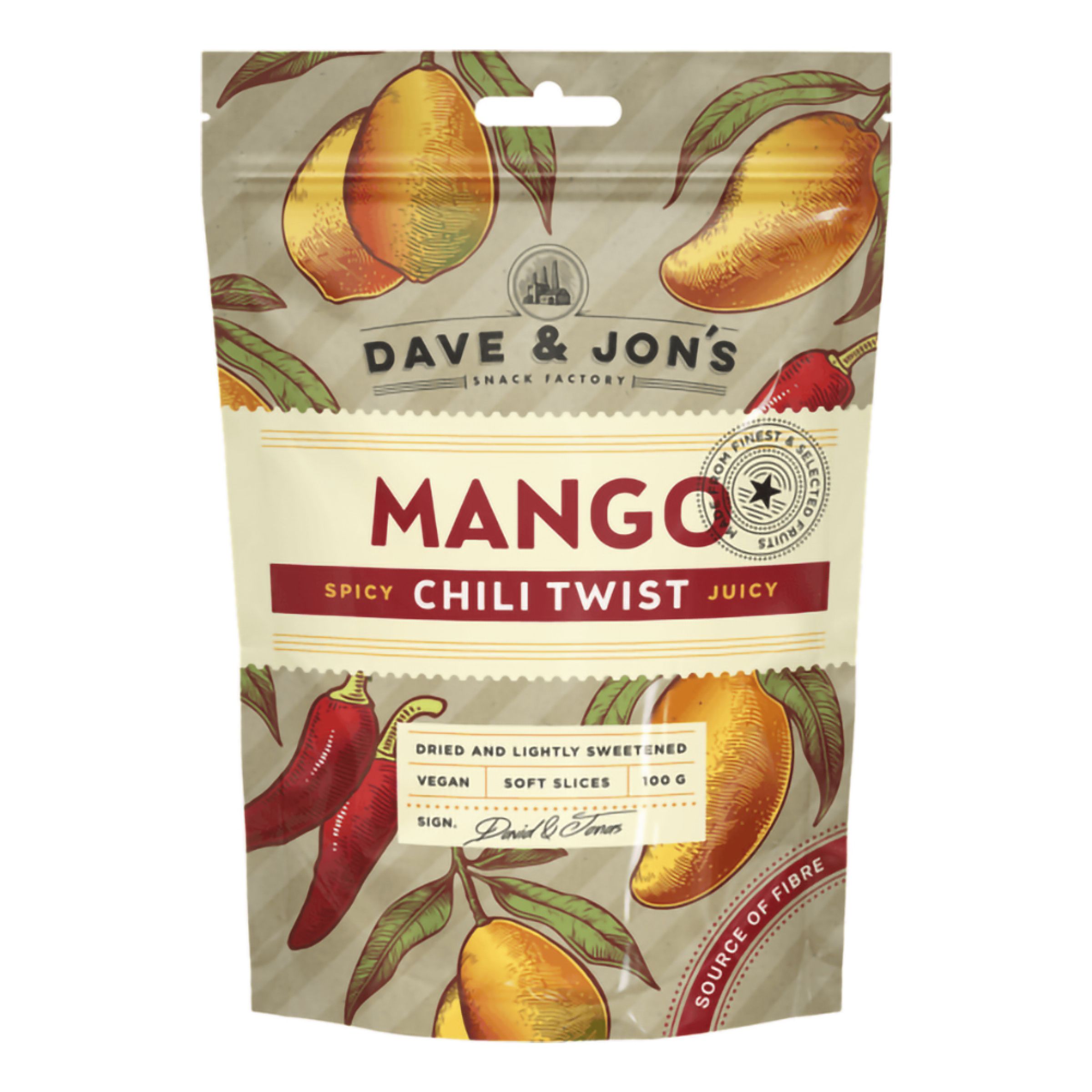 Dave & Jons Torkad Mango Chili Twist - 100 gram